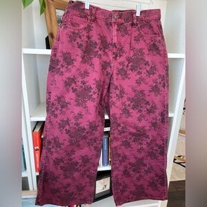 Gap Baggy Mid Rise Floral Wide Leg Jeans Size 31